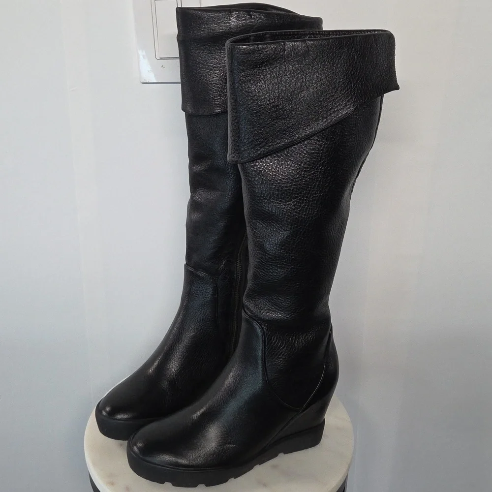 Max Studio Black Leather Knee High Boots Size 7.5